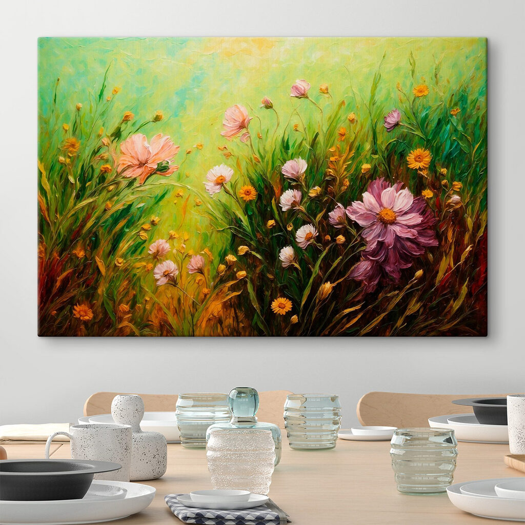 Painting of flowers in a field