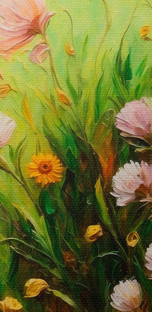 Painting of flowers in a field
