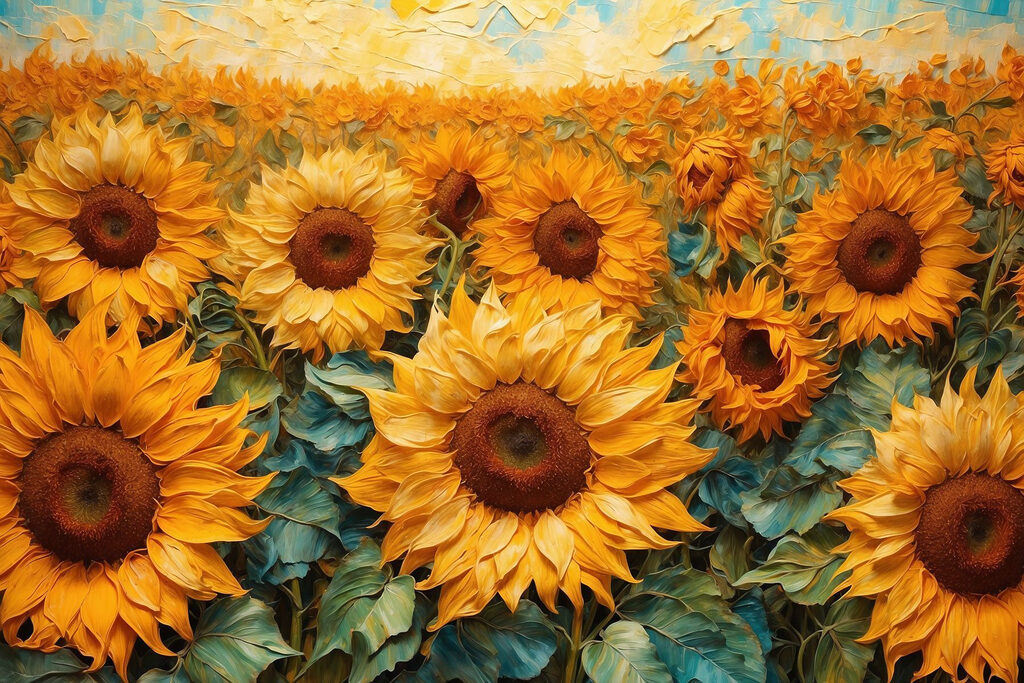 Painting of sunflowers in a field