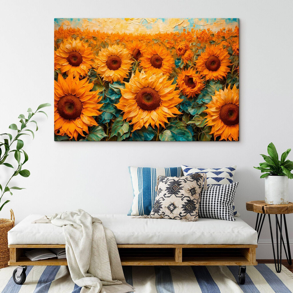 Painting of sunflowers in a field