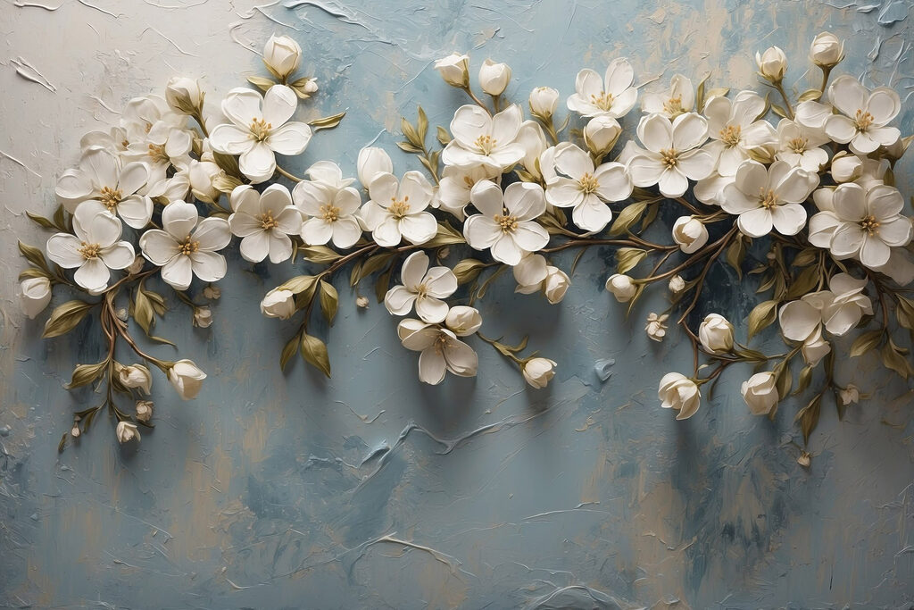 White flowers on a blue surface White flowers on a blue surface