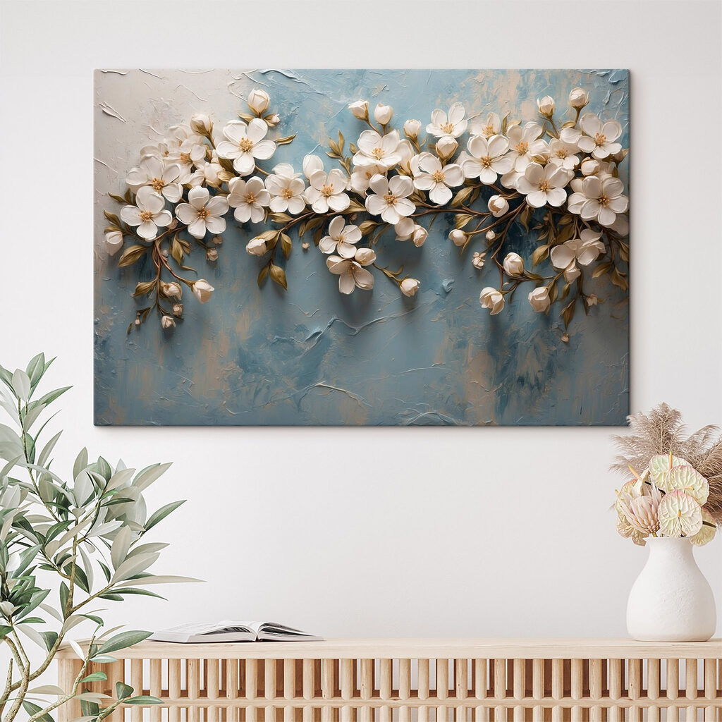 White flowers on a blue surface White flowers on a blue surface