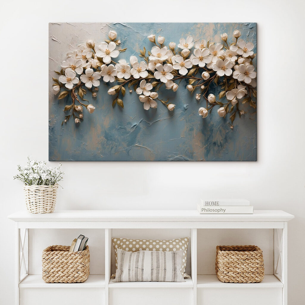 White flowers on a blue surface White flowers on a blue surface