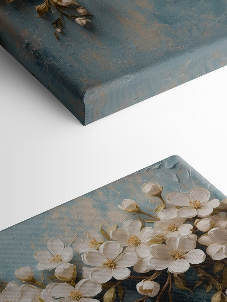 White flowers on a blue surface White flowers on a blue surface