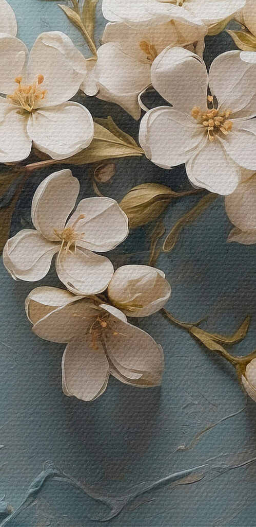 White flowers on a blue surface White flowers on a blue surface