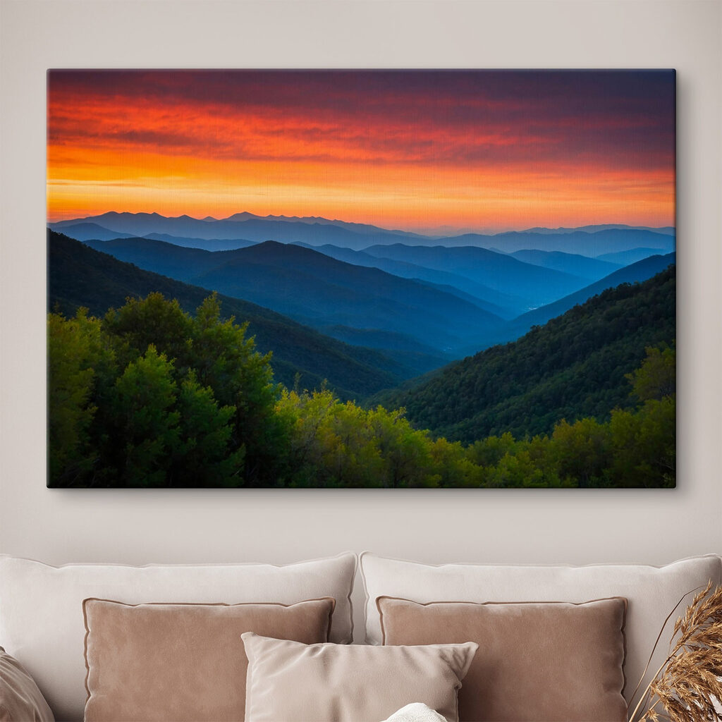 Landscape of mountains and trees