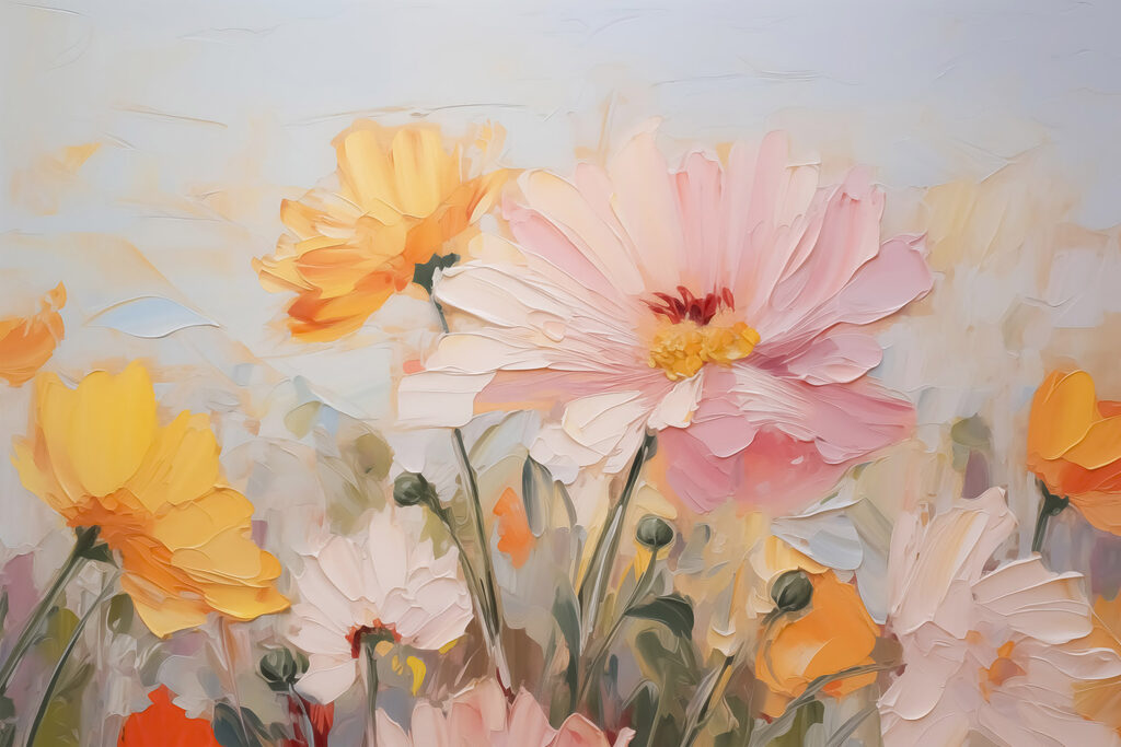 Painting of flowers on a blue background Painting of flowers on a blue background