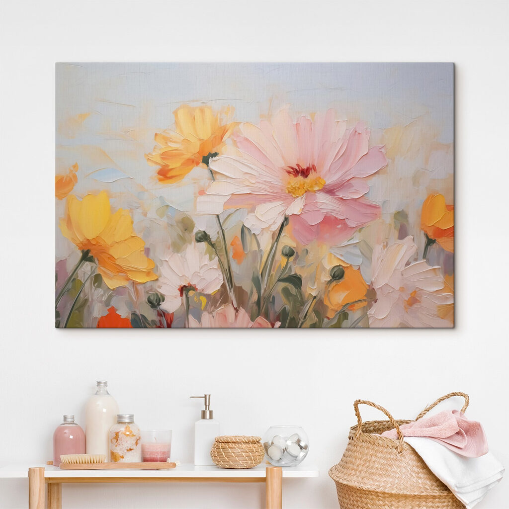 Painting of flowers on a blue background Painting of flowers on a blue background