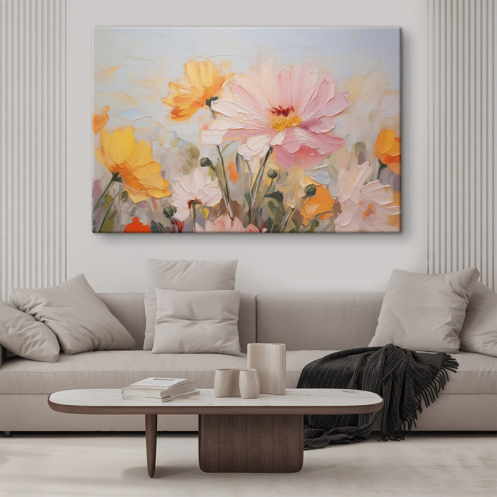 Painting of flowers on a blue background Painting of flowers on a blue background