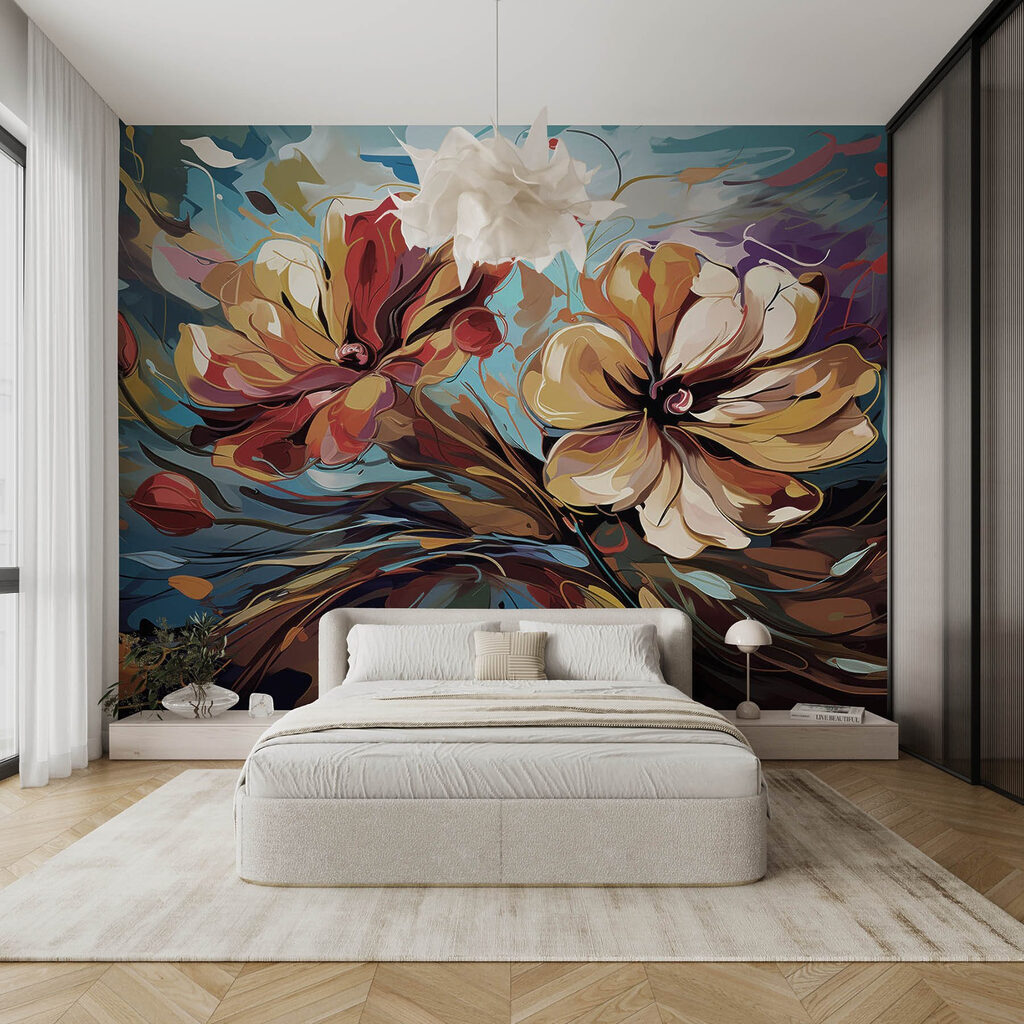 Painting of flowers on a blue background Painting of flowers on a blue background