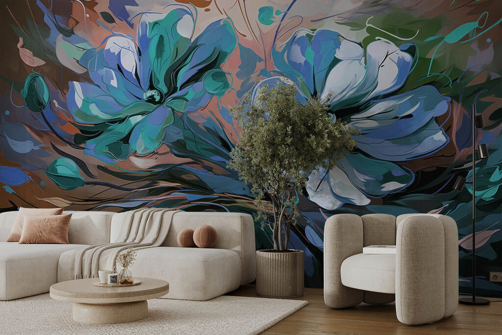 Painting of flowers on a green background Painting of flowers on a green background