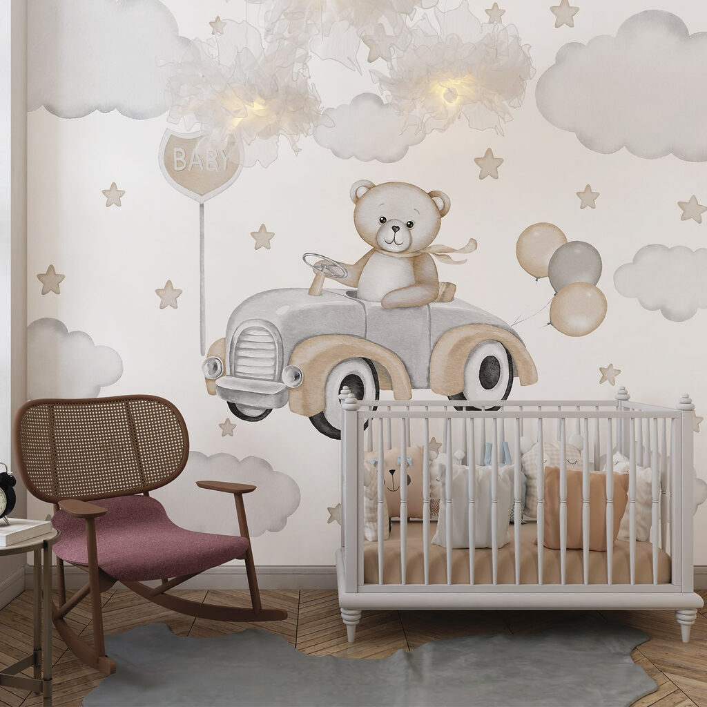 Teddy bear driving a car with balloons Teddy bear driving a car with balloons