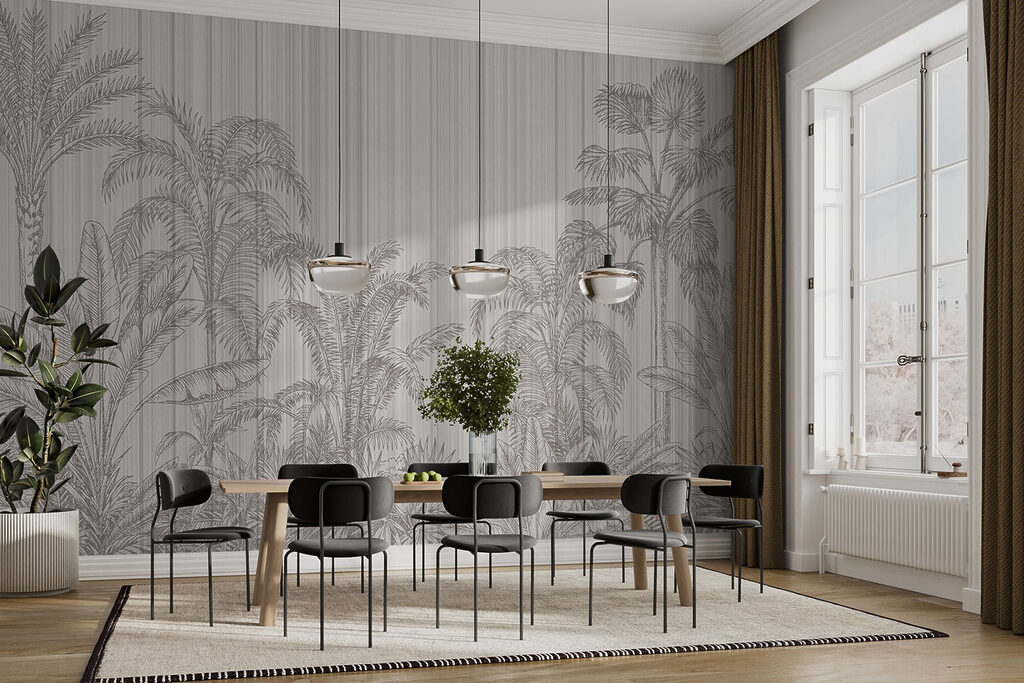 Tropical foliage in muted tones