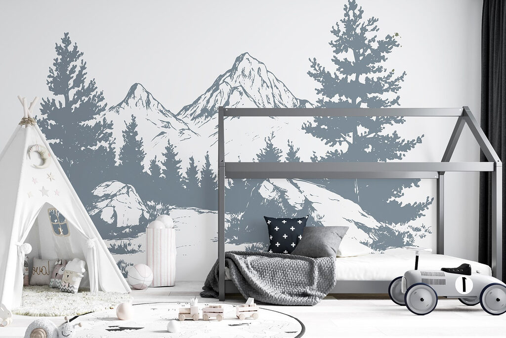 Mountain range with trees and rocks