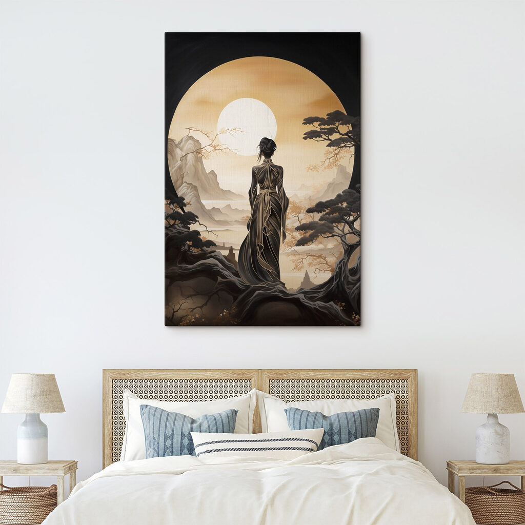 Woman in a long dress looking at the sun