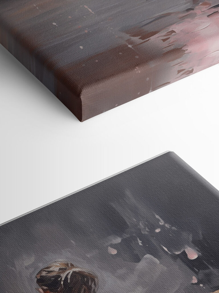 Painting of a girl in a pink dress dancing in the rain Painting of a girl in a pink dress dancing in the rain