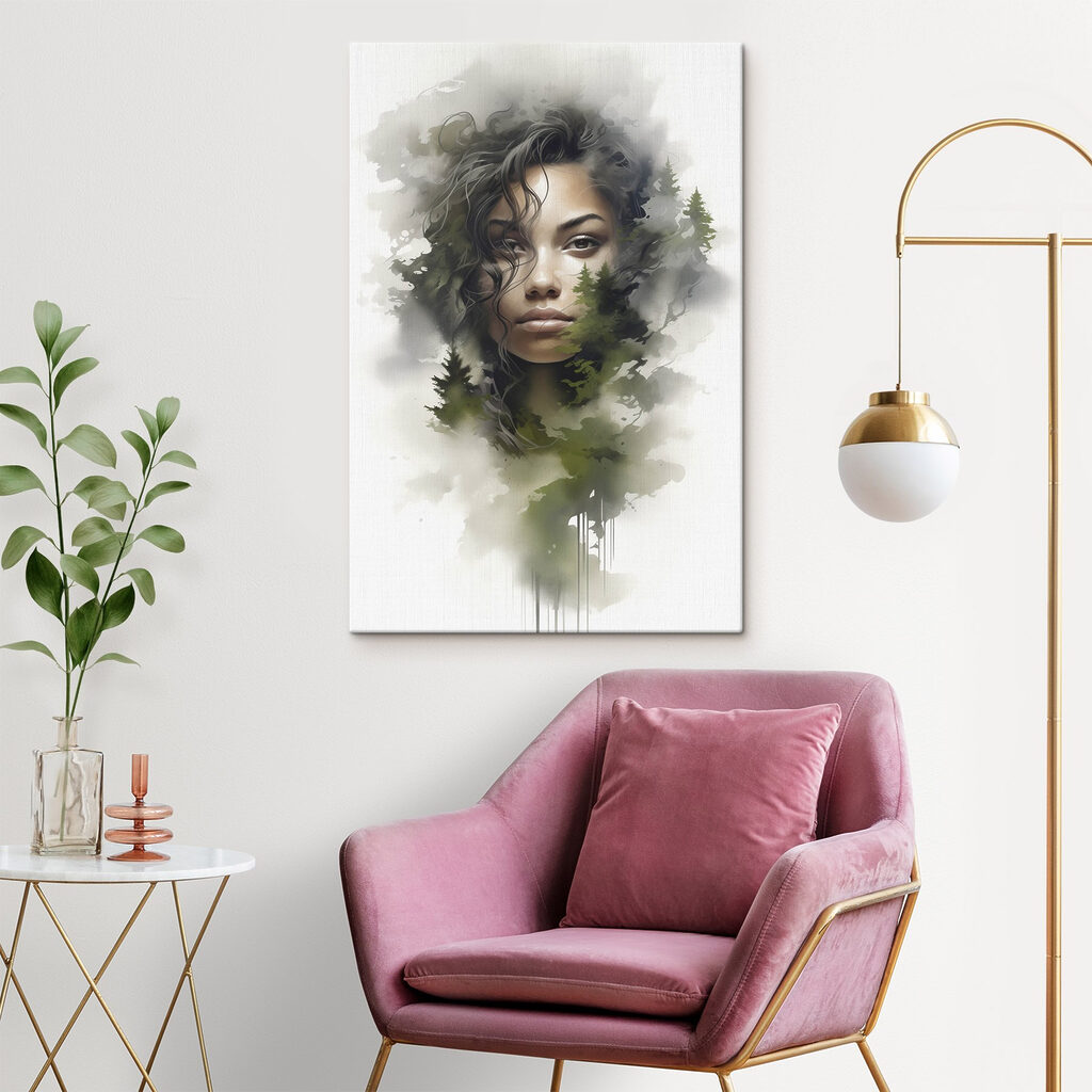 Woman's face with trees in the background Woman's face with trees in the background