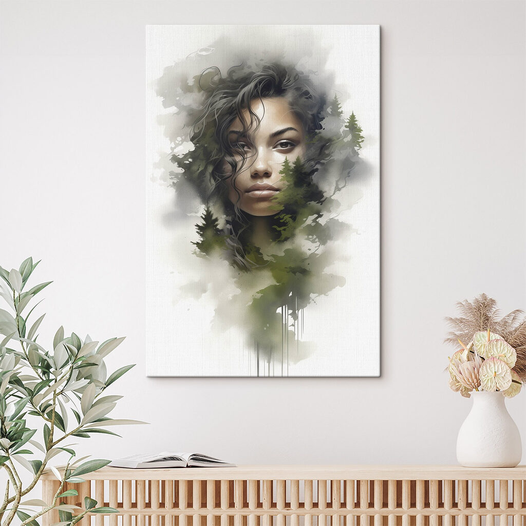 Woman's face with trees in the background Woman's face with trees in the background