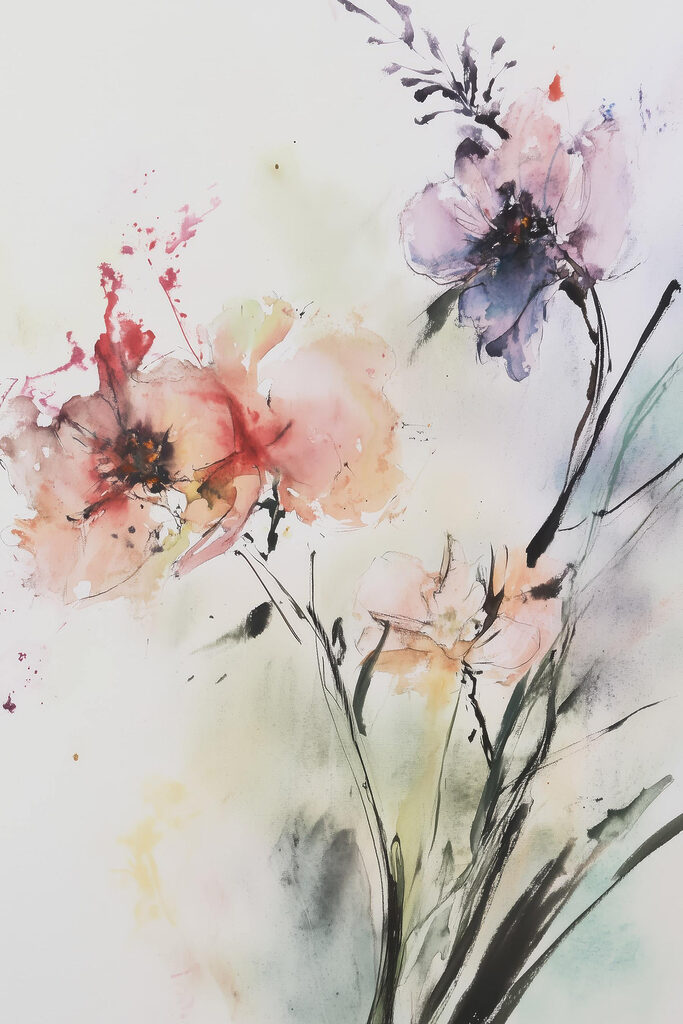 Painting of flowers on a white surface Painting of flowers on a white surface