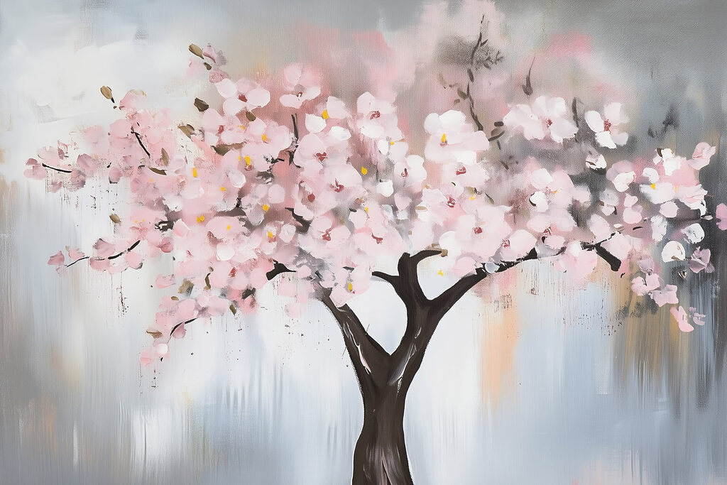 Painting of a tree with pink flowers Painting of a tree with pink flowers