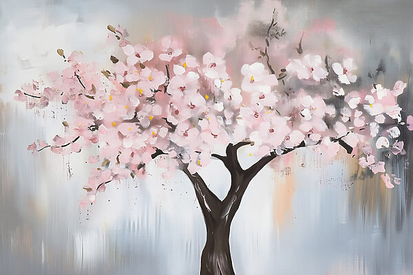 Painting of a tree with pink flowers Painting of a tree with pink flowers