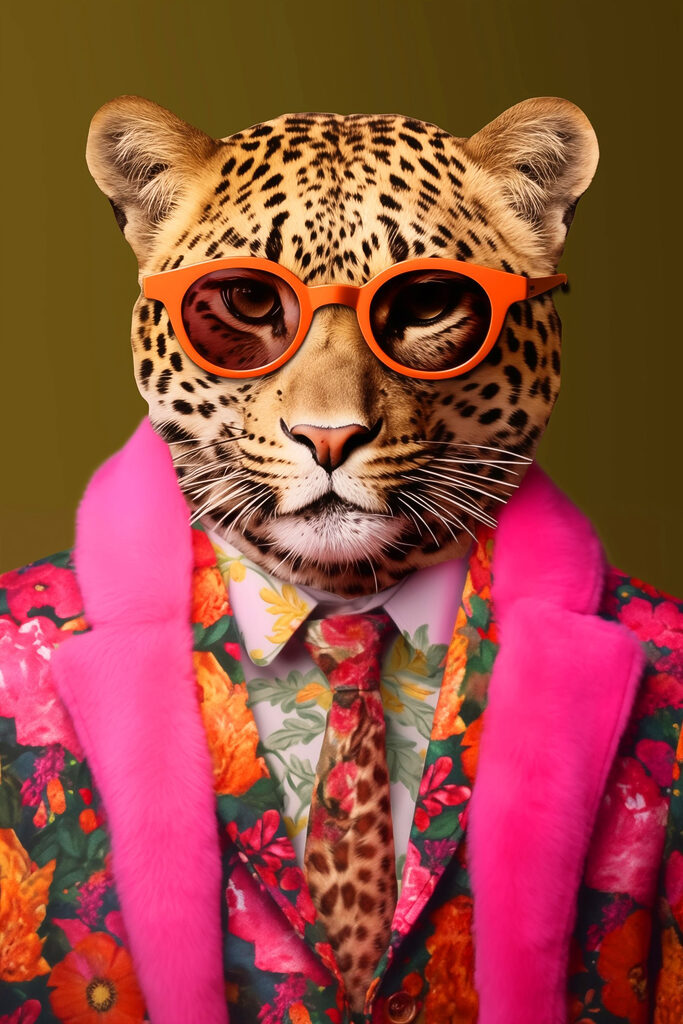 Leopard wearing a suit and sunglasses Leopard wearing a suit and sunglasses