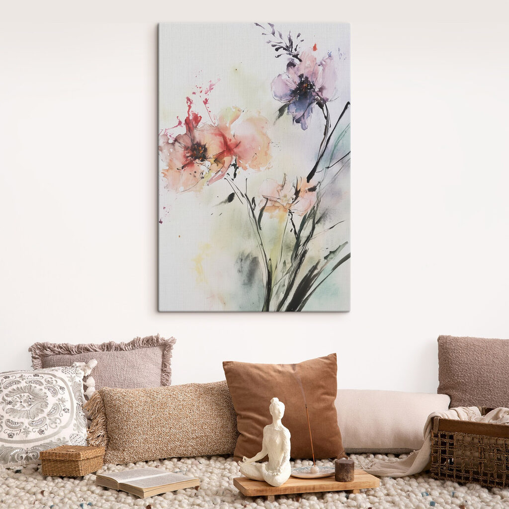 Painting of flowers on a white surface Painting of flowers on a white surface