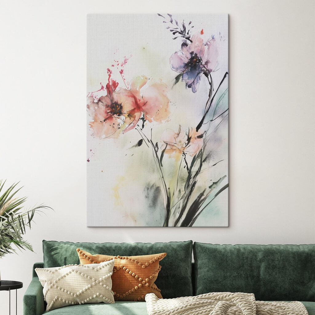 Painting of flowers on a white surface Painting of flowers on a white surface
