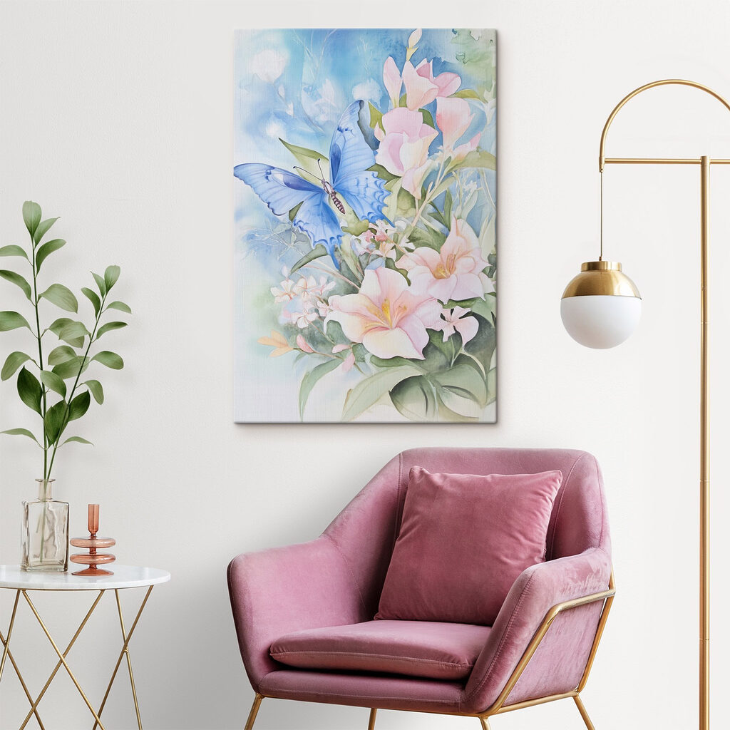 Painting of a butterfly on flowers Painting of a butterfly on flowers