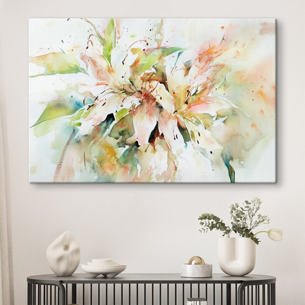 Painting of flowers on a white surface Painting of flowers on a white surface
