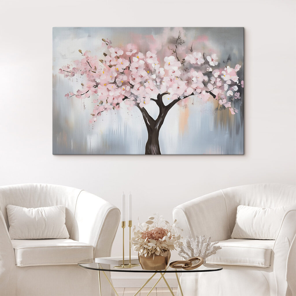 Painting of a tree with pink flowers Painting of a tree with pink flowers