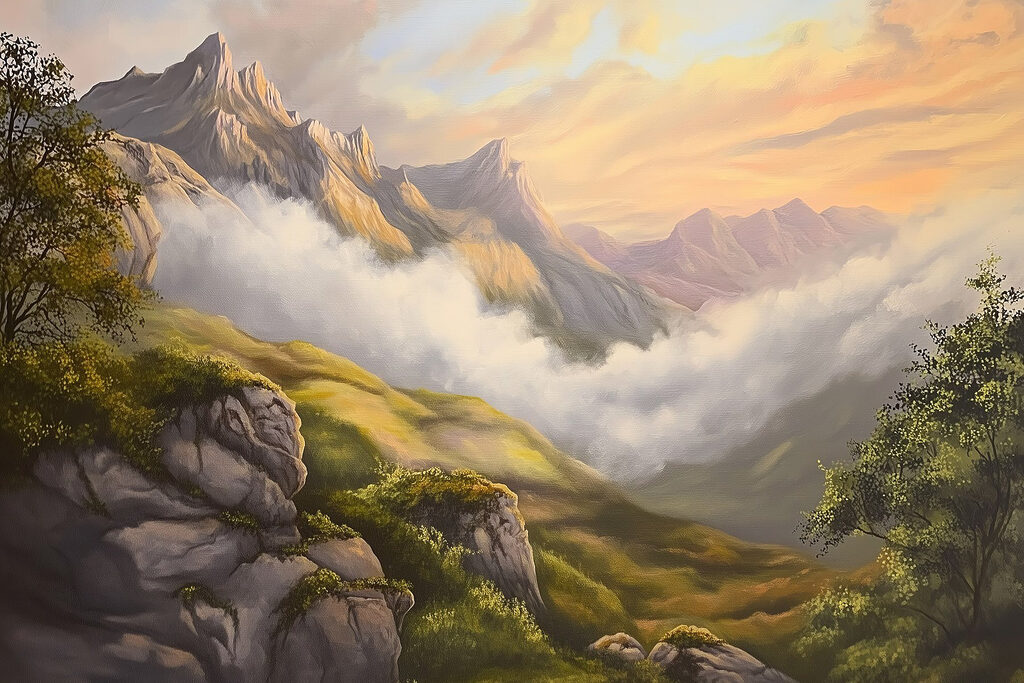 Painting of mountains and clouds Painting of mountains and clouds
