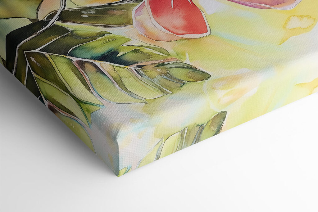 Painting of a parrot on a branch with flowers Painting of a parrot on a branch with flowers