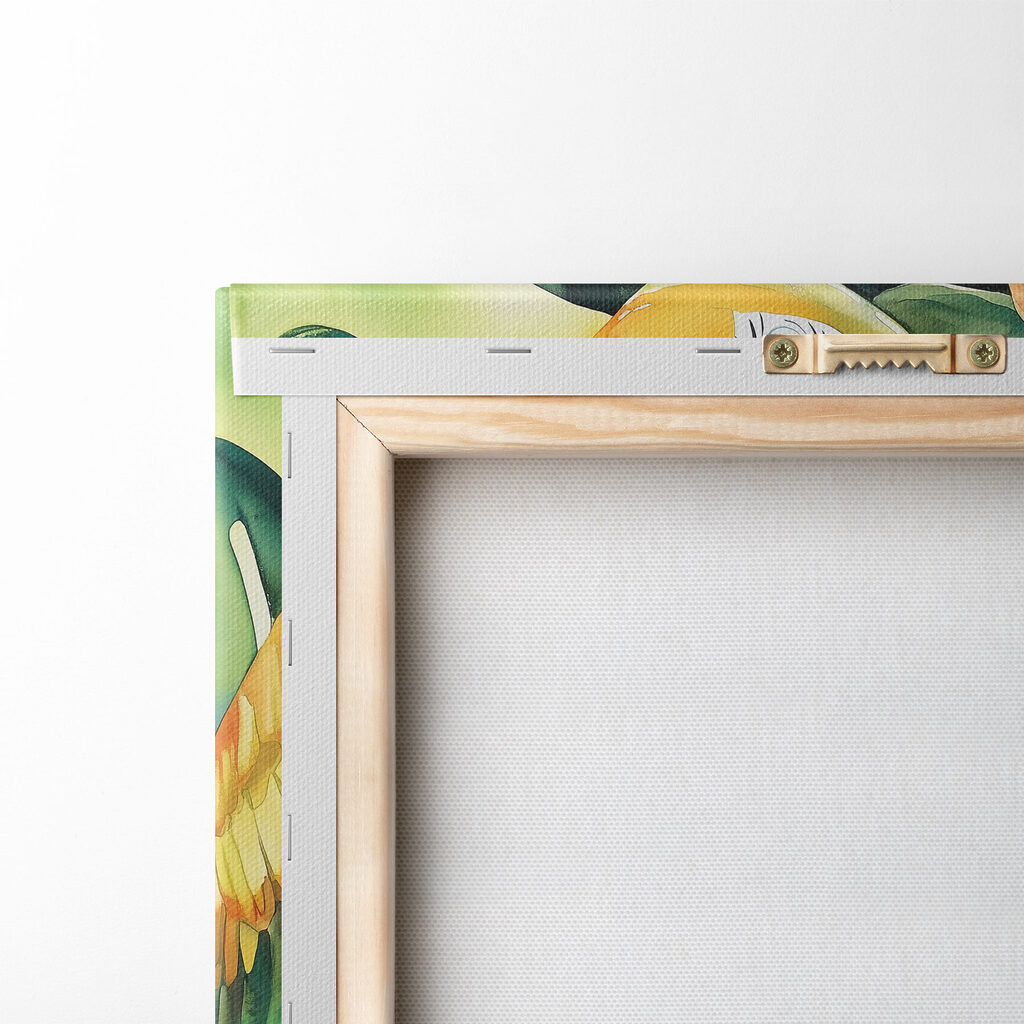 Painting of a parrot on a branch with flowers Painting of a parrot on a branch with flowers