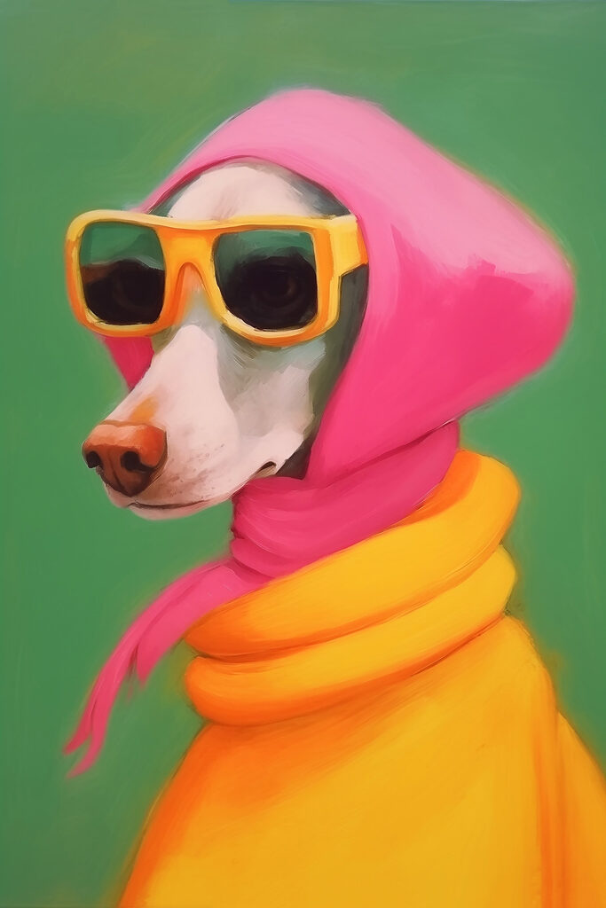 Dog wearing a pink scarf and sunglasses Dog wearing a pink scarf and sunglasses