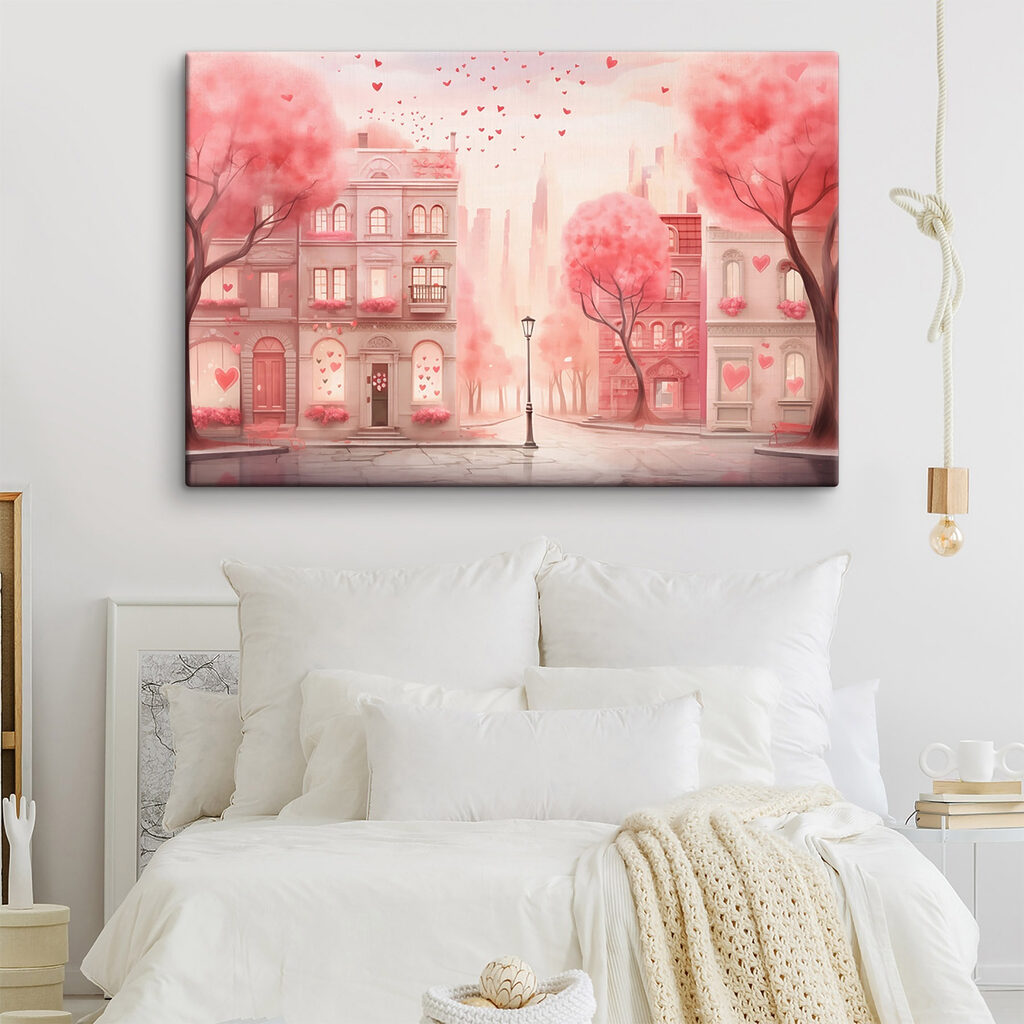 Pink trees with hearts falling from the sky Pink trees with hearts falling from the sky