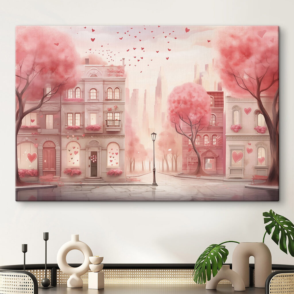 Pink trees with hearts falling from the sky Pink trees with hearts falling from the sky