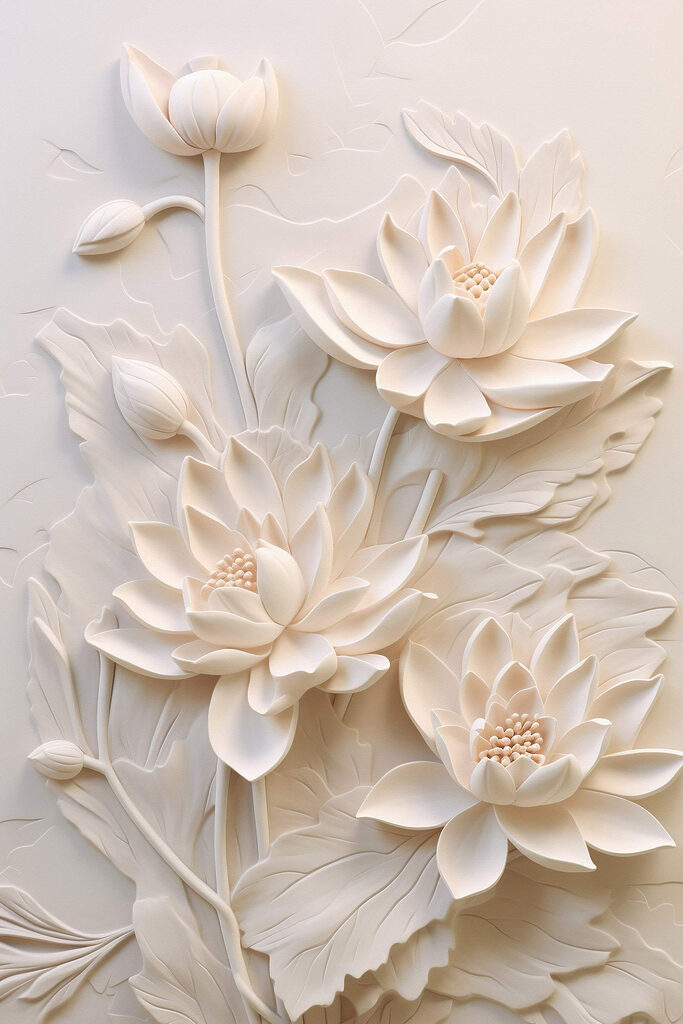 White flower carving on a wall White flower carving on a wall
