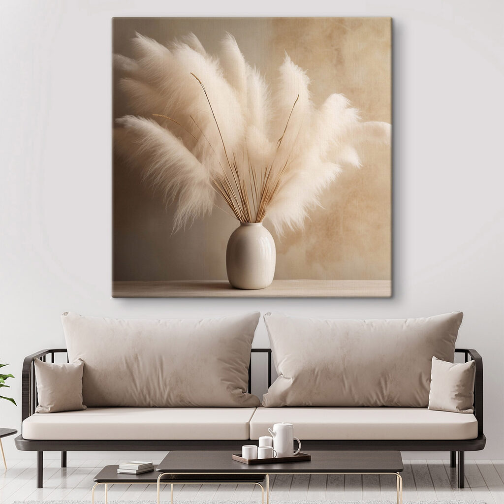 White vase with fluffy flowers