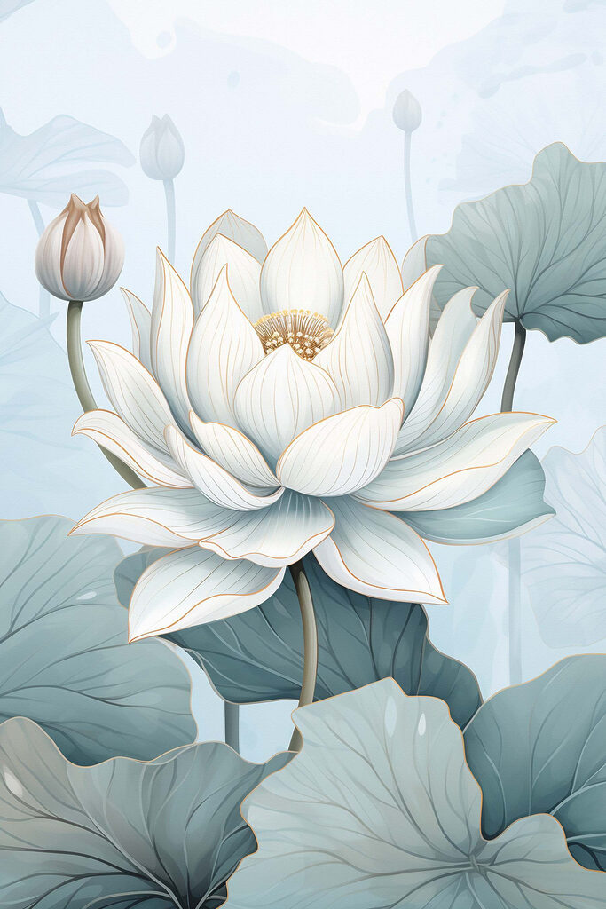 White flower with green leaves White flower with green leaves