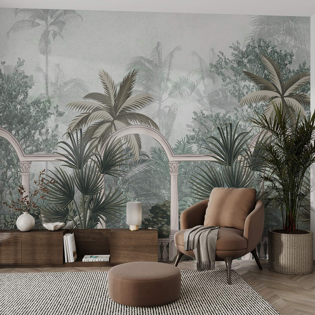 Wallpaper with palm trees and a balcony Wallpaper with palm trees and a balcony