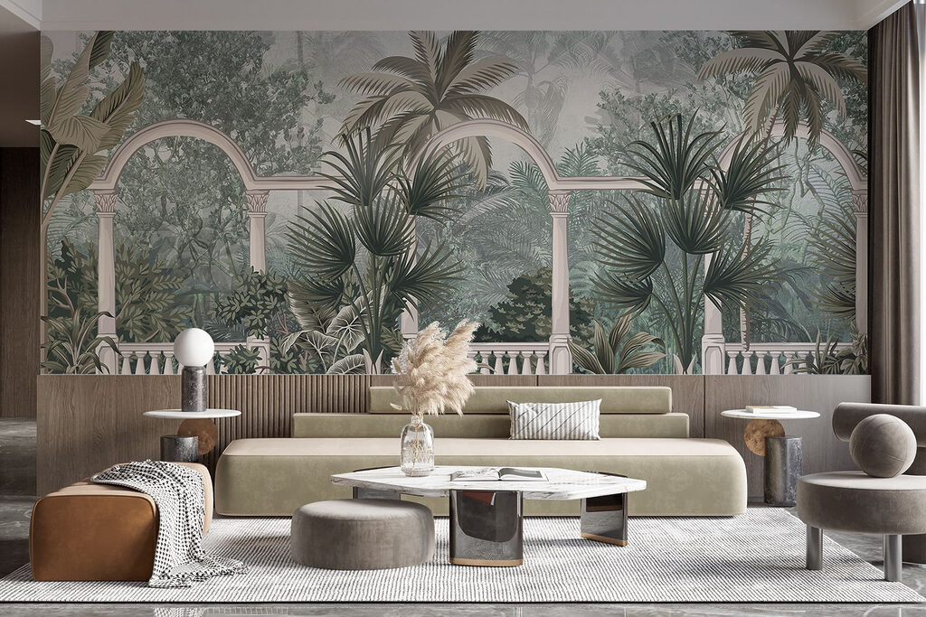 Wallpaper with palm trees and a balcony Wallpaper with palm trees and a balcony