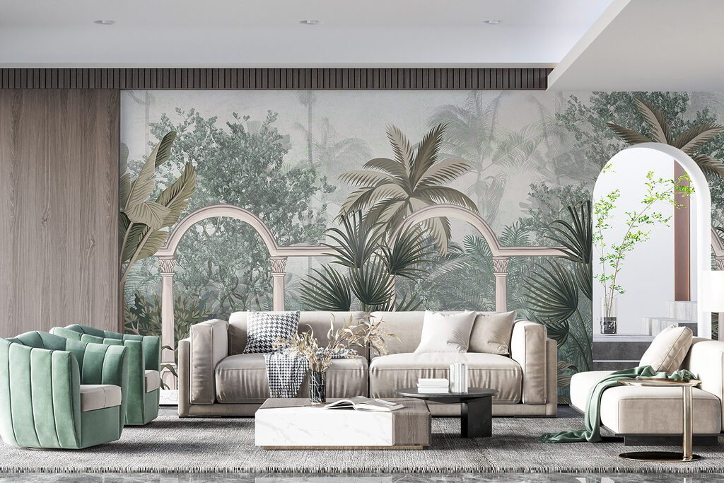 Wallpaper with palm trees and a balcony Wallpaper with palm trees and a balcony