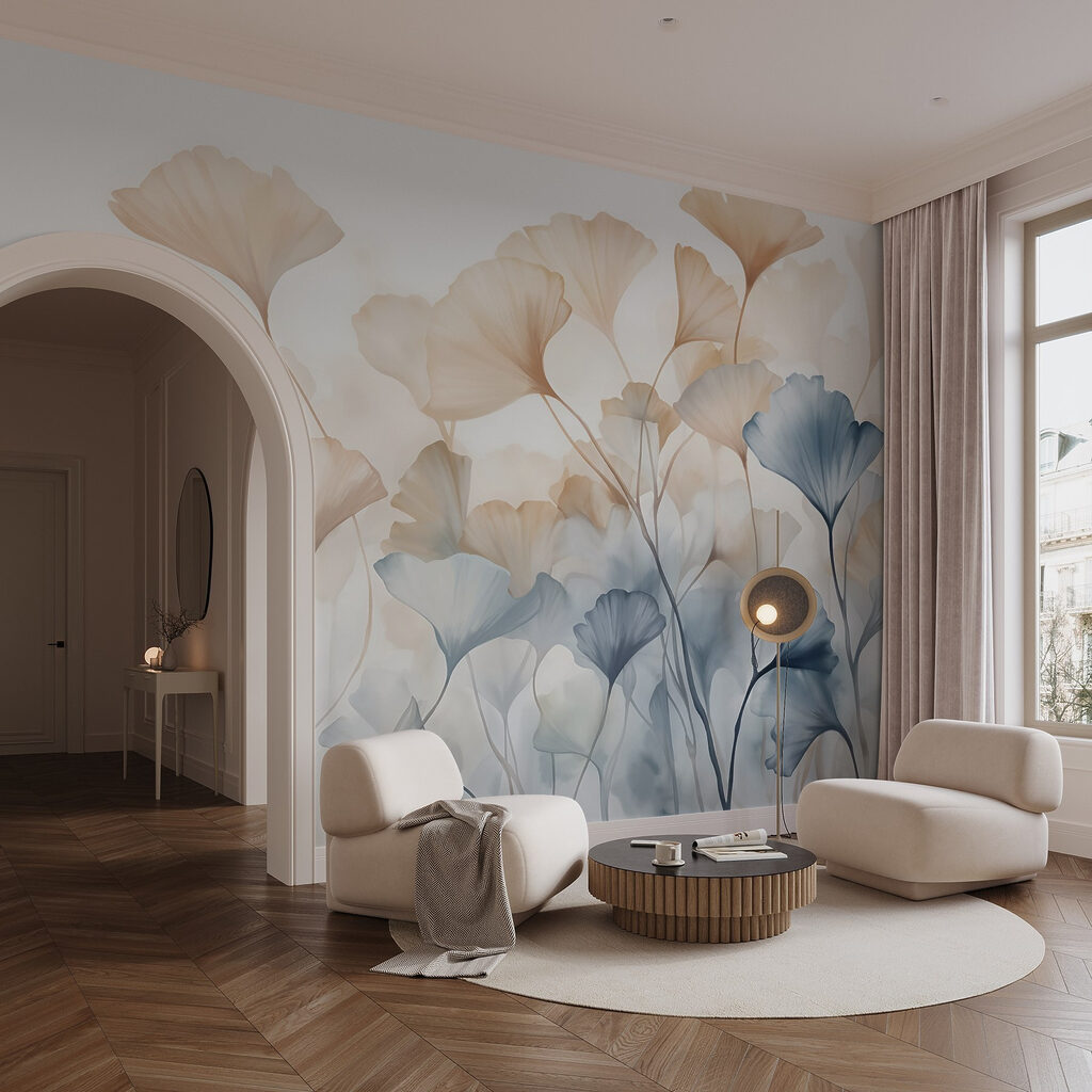 Painting of flowers with leaves