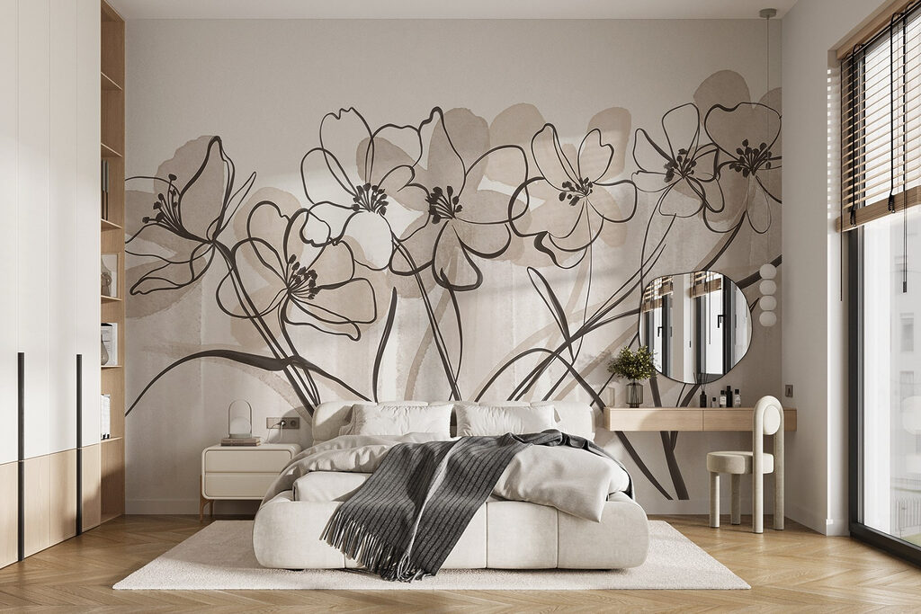 Line of flowers on a white background