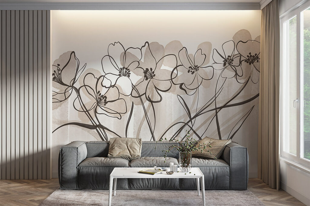 Line of flowers on a white background