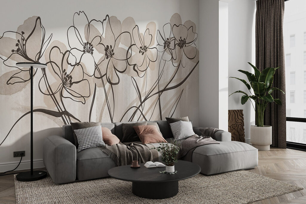 Line of flowers on a white background