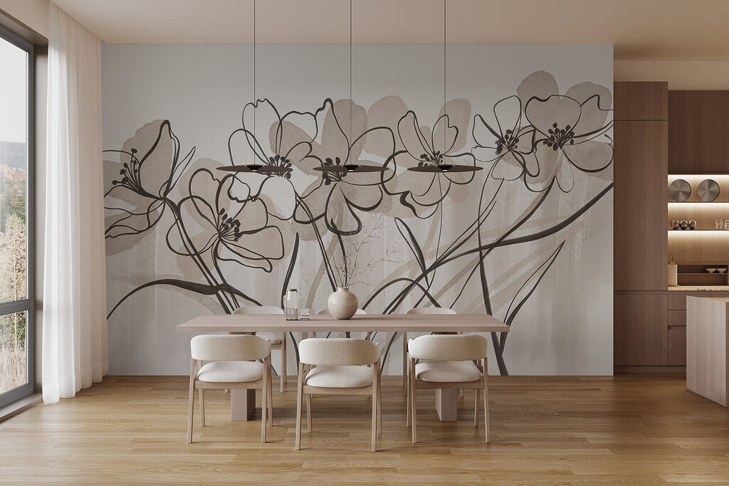 Line of flowers on a white background