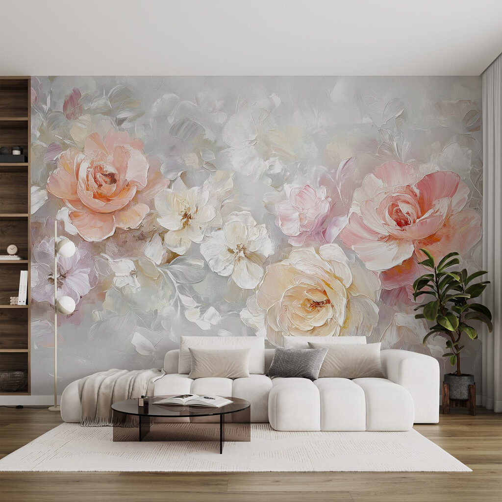 Painting of flowers on a white surface