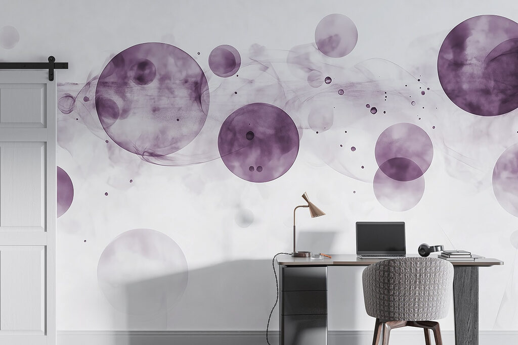 Purple circles and smoke on a white background